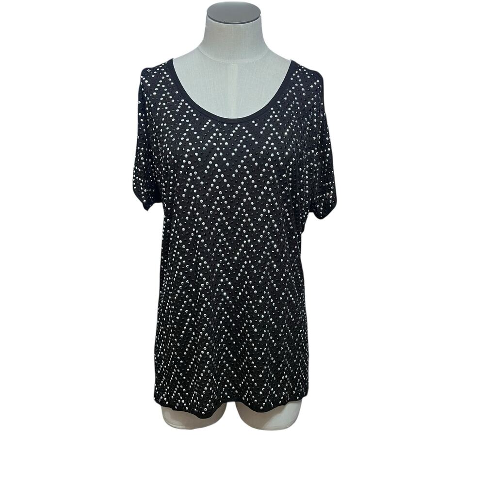 Michael Kors Womens Black Cold Shoulder Short Sleeve Studded Y2K Top Sz S